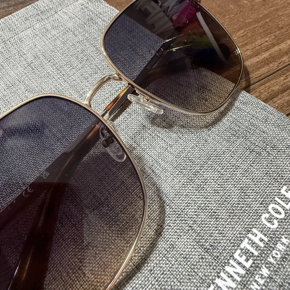 Kenneth Cole New York Geometric Butterfly Sunglasses NWT Gold Gradient Lens OS